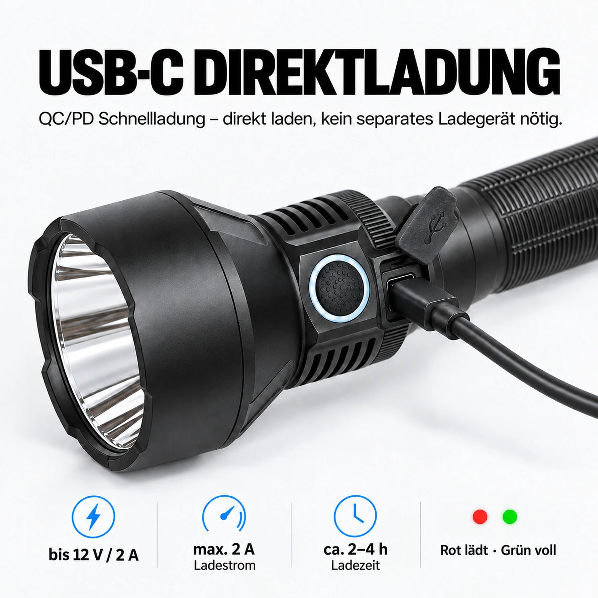 T32 Taschenlampe – 3.200 Lumen, 1.150 m Reichweite, USB-C