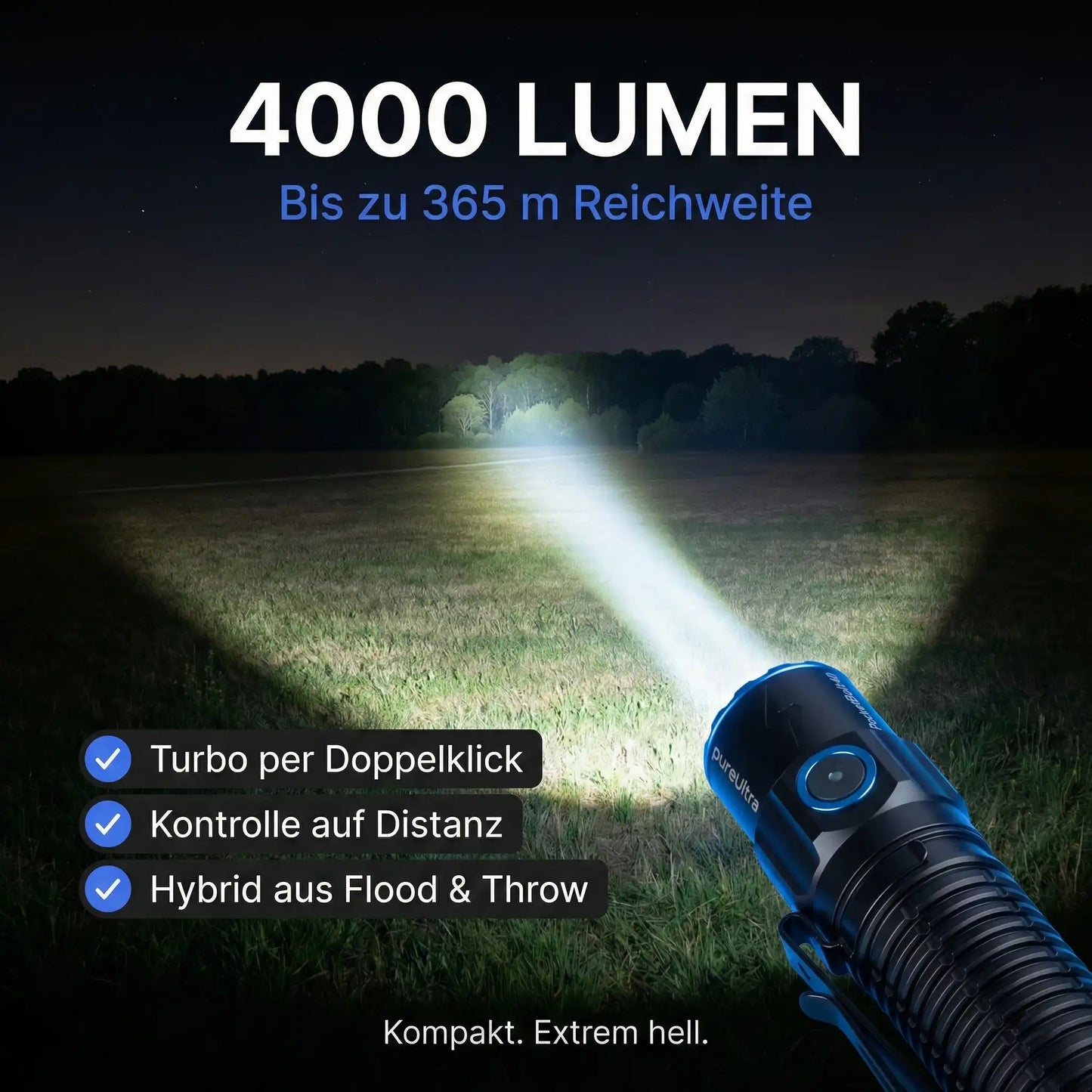 PcketBolt40 EDC LED Taschenlampe – 4.000 Lumen, 365m Reichweite, USB-C