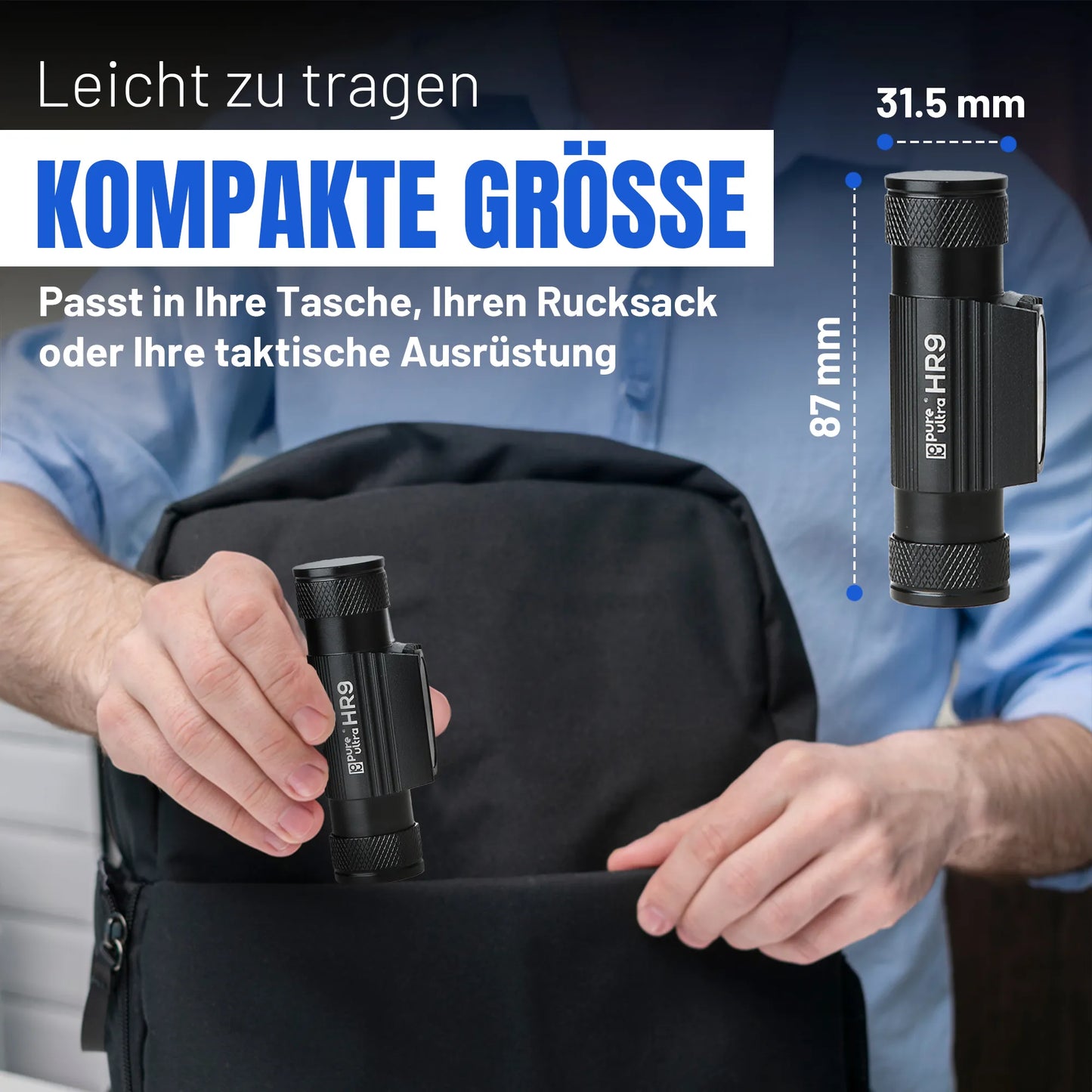 HR9 LED Stirnlampe – 900 Lumen, Rotlicht, IP66, USB-C, 300h Laufzeit - PureUltra