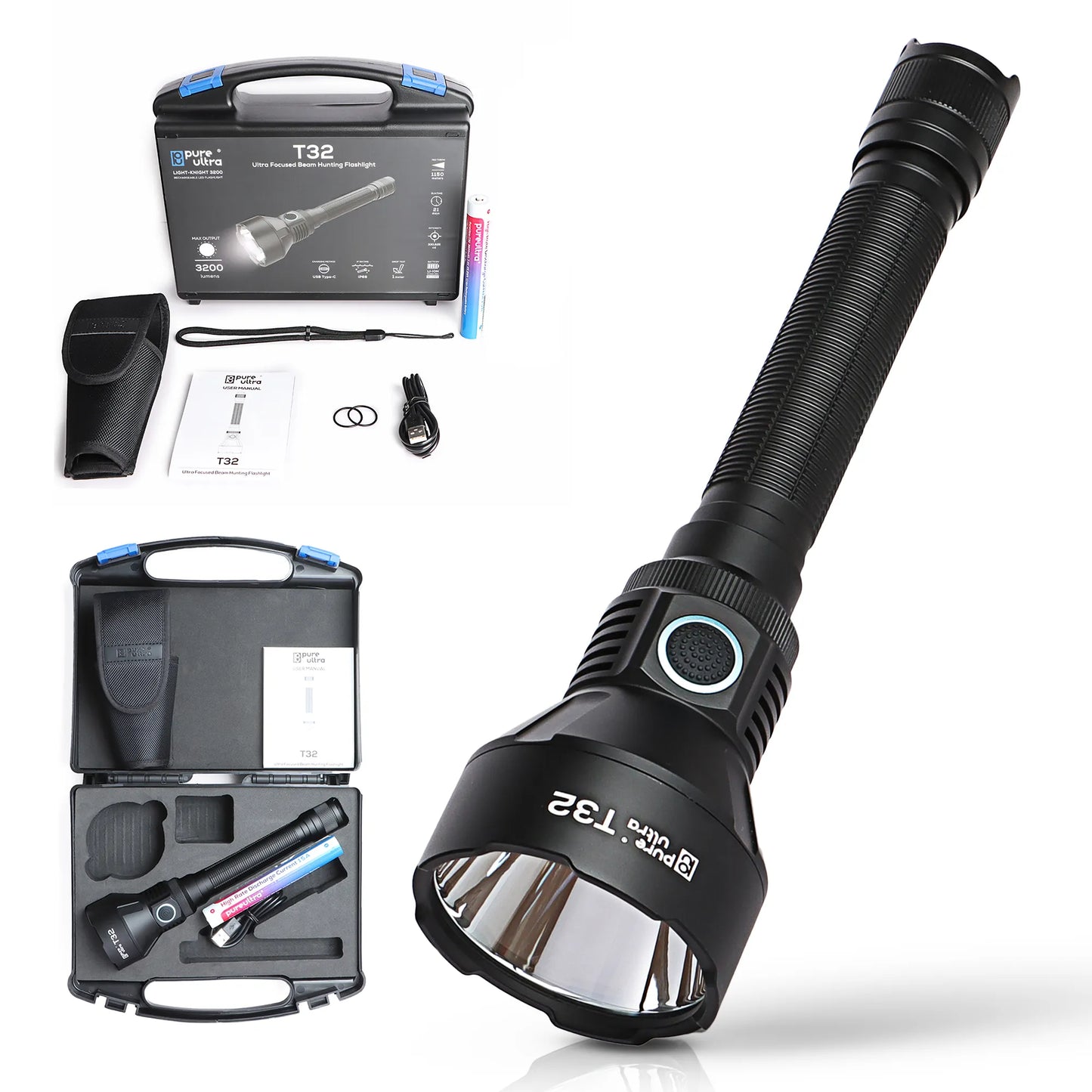 T32 Taschenlampe – 3.200 Lumen, 1.150 m Reichweite, USB-C - PureUltra