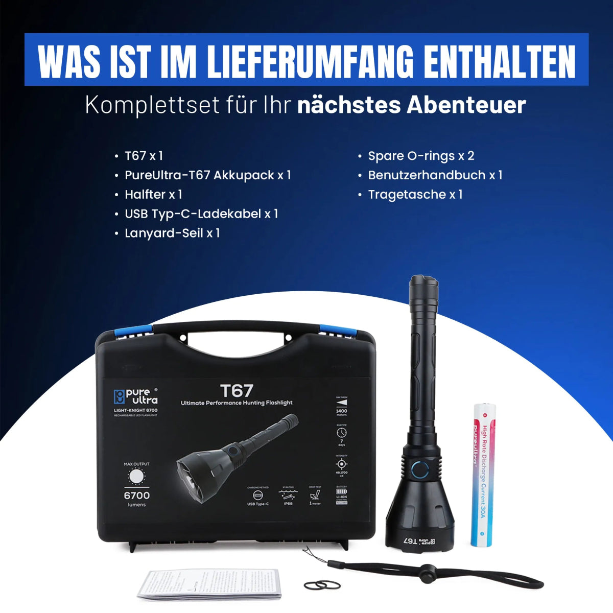 PureUltra T67 Profi - Taschenlampe | 6.700lm • 1.400m Reichweite • IP68 - PureUltra