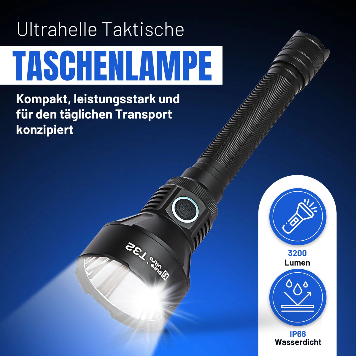 T32 Taschenlampe – 3.200 Lumen, 1.150 m Reichweite, USB - C - PureUltra