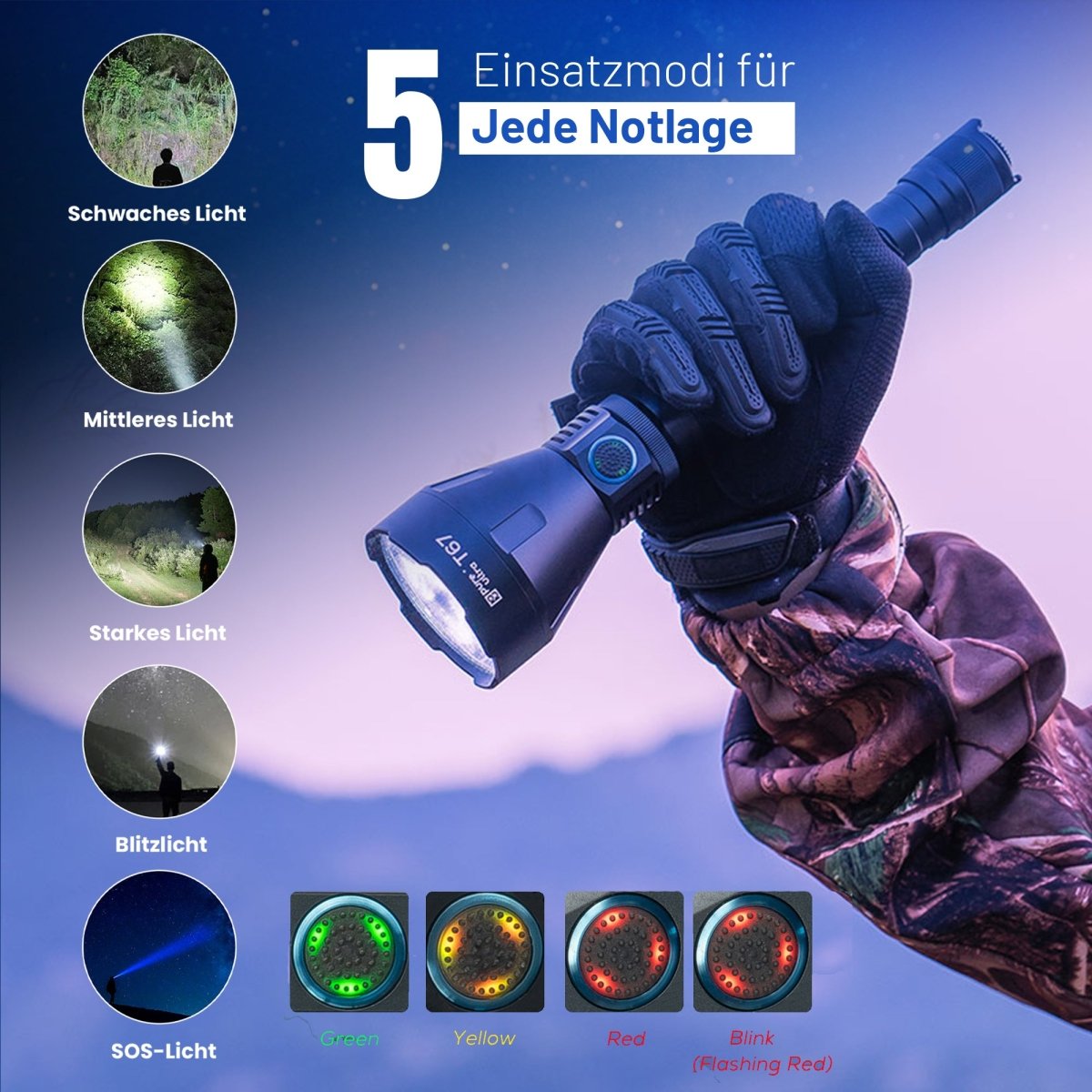 T67 LED Taschenlampe – Ultrahell, 6.700 Lumen, IP68, USB - C, 1.400 m Reichweite - PureUltra