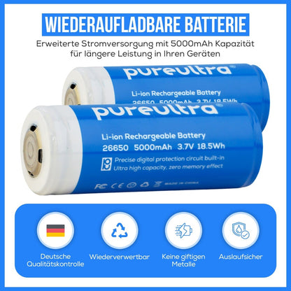 26650 Li-ion Akku – 5000mAh, 5A, 3.7V, geschützt - PureUltra