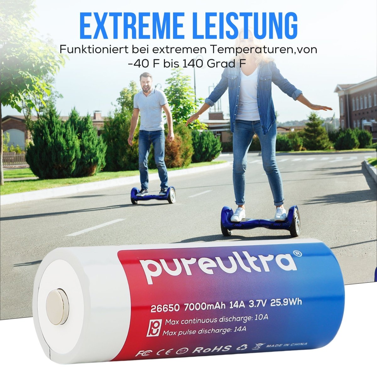 26650 Li-ion Akku – 7000mAh 14A 3.7V geschützt - PureUltra