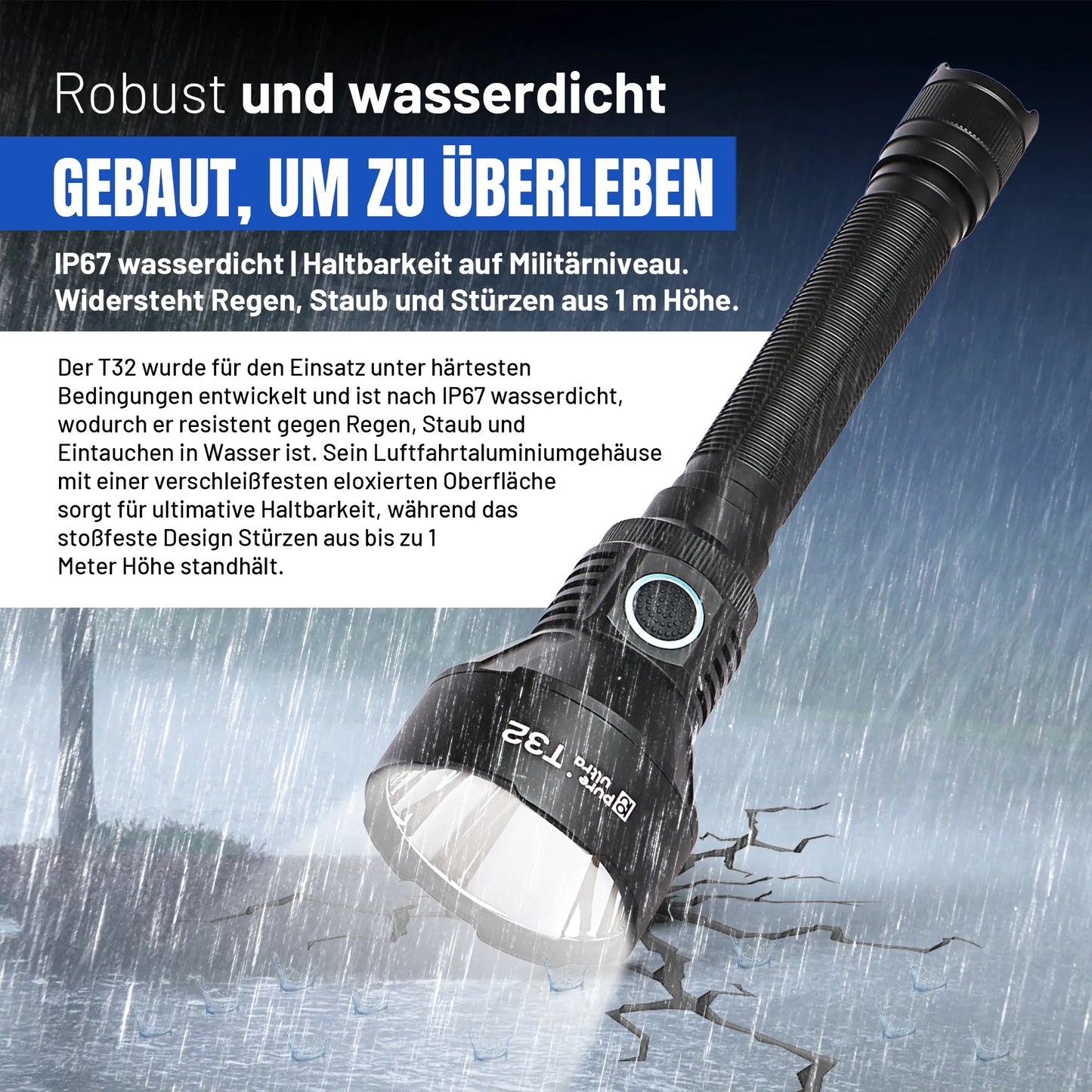 T32 Taschenlampe – 3.200 Lumen, 1.150 m Reichweite, USB-C - PureUltra