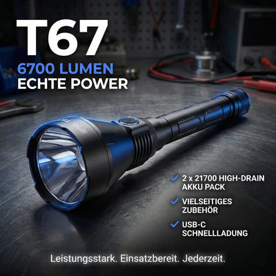 PureUltra T67 Profi-Taschenlampe | 6.700lm • 1.400m Reichweite • IP68