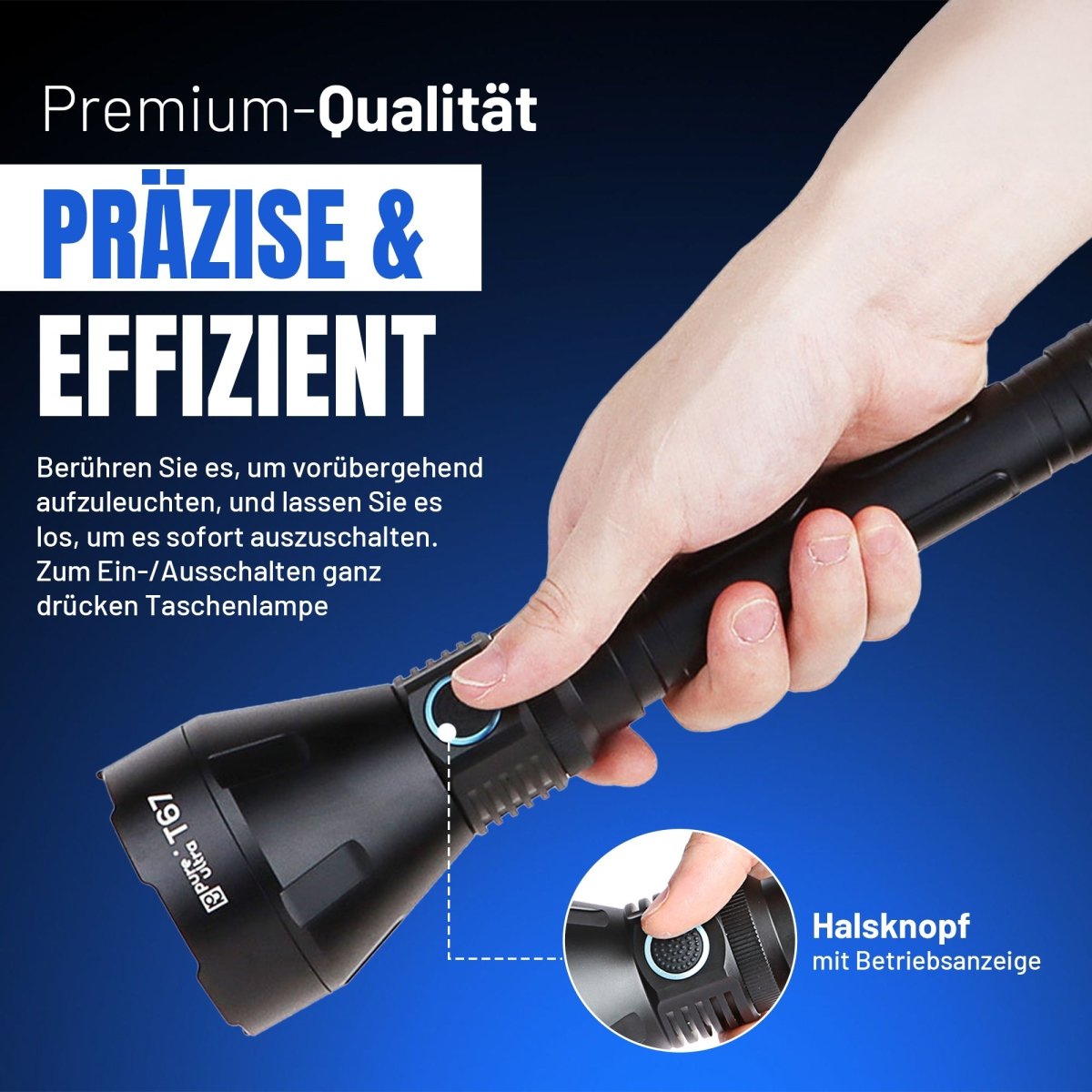 T67 LED Taschenlampe – Ultrahell, 6.700 Lumen, IP68, USB-C, 1.400 m Reichweite - PureUltra
