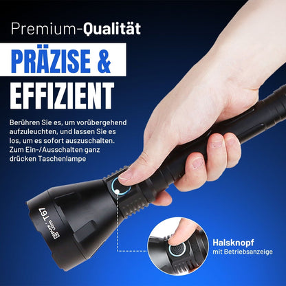 T67 LED Taschenlampe – Ultrahell, 6.700 Lumen, IP68, USB-C, 1.400 m Reichweite - PureUltra