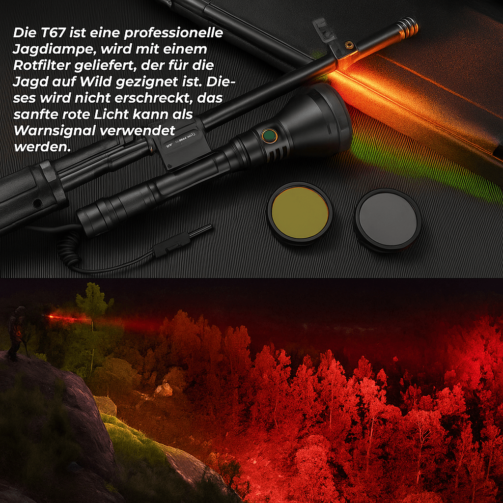 T67 LED Taschenlampe – Ultrahell, 6.700 Lumen, IP68, USB-C, 1.400 m Reichweite - PureUltra