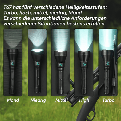 T67 LED Taschenlampe – Ultrahell, 6.700 Lumen, IP68, USB-C, 1.400 m Reichweite - PureUltra