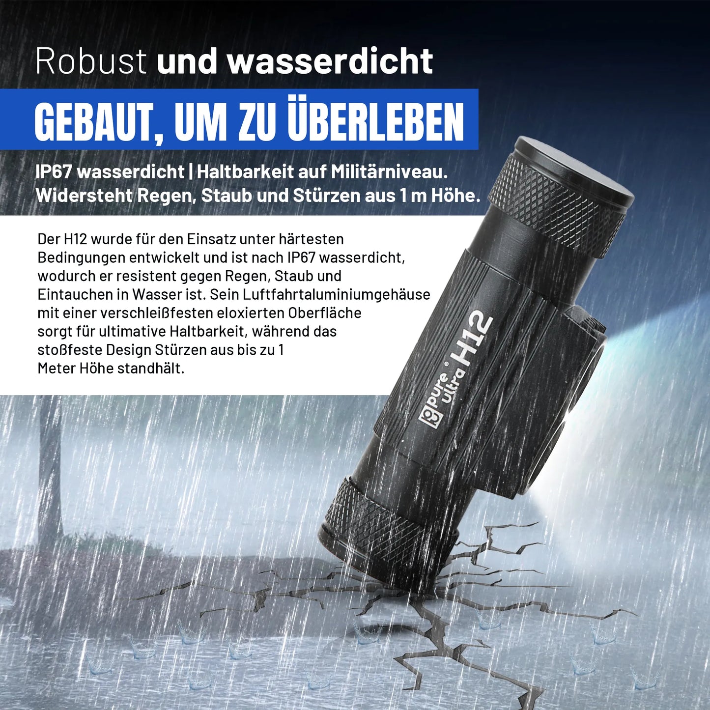 H12 Stirnlampe Wiederaufladbar 1200 Lumen, 150m Reichweite, USB-C - PureUltra