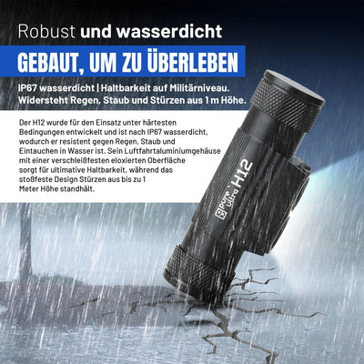 H12 Stirnlampe Wiederaufladbar 1200 Lumen, 150m Reichweite, USB-C - PureUltra