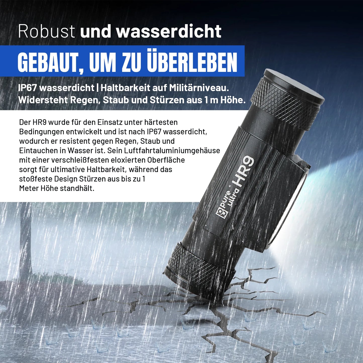 HR9 LED Stirnlampe – 900 Lumen, Rotlicht, IP66, USB-C, 300h Laufzeit - PureUltra