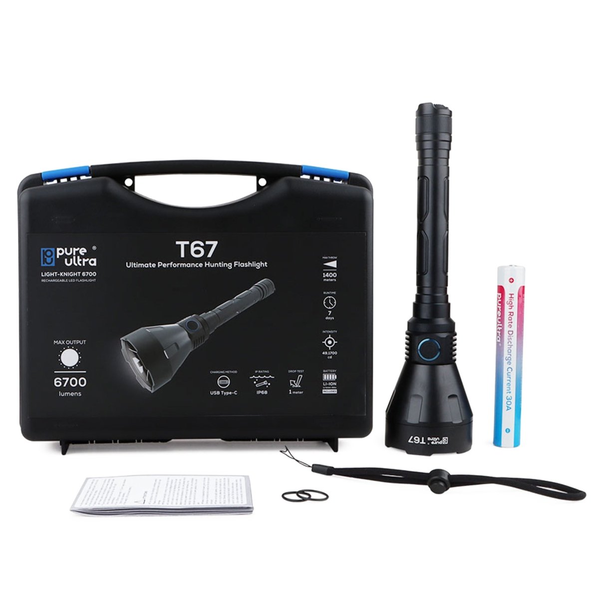 T67 LED Taschenlampe – Ultrahell, 6.700 Lumen, IP68, USB-C, 1.400 m Reichweite - PureUltra