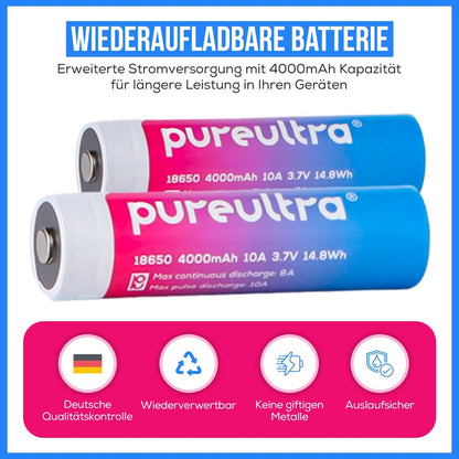 PureUltra 18650 Li-ion Akku – 10A, 4000mAh,3.7V, geschützt - PureUltra