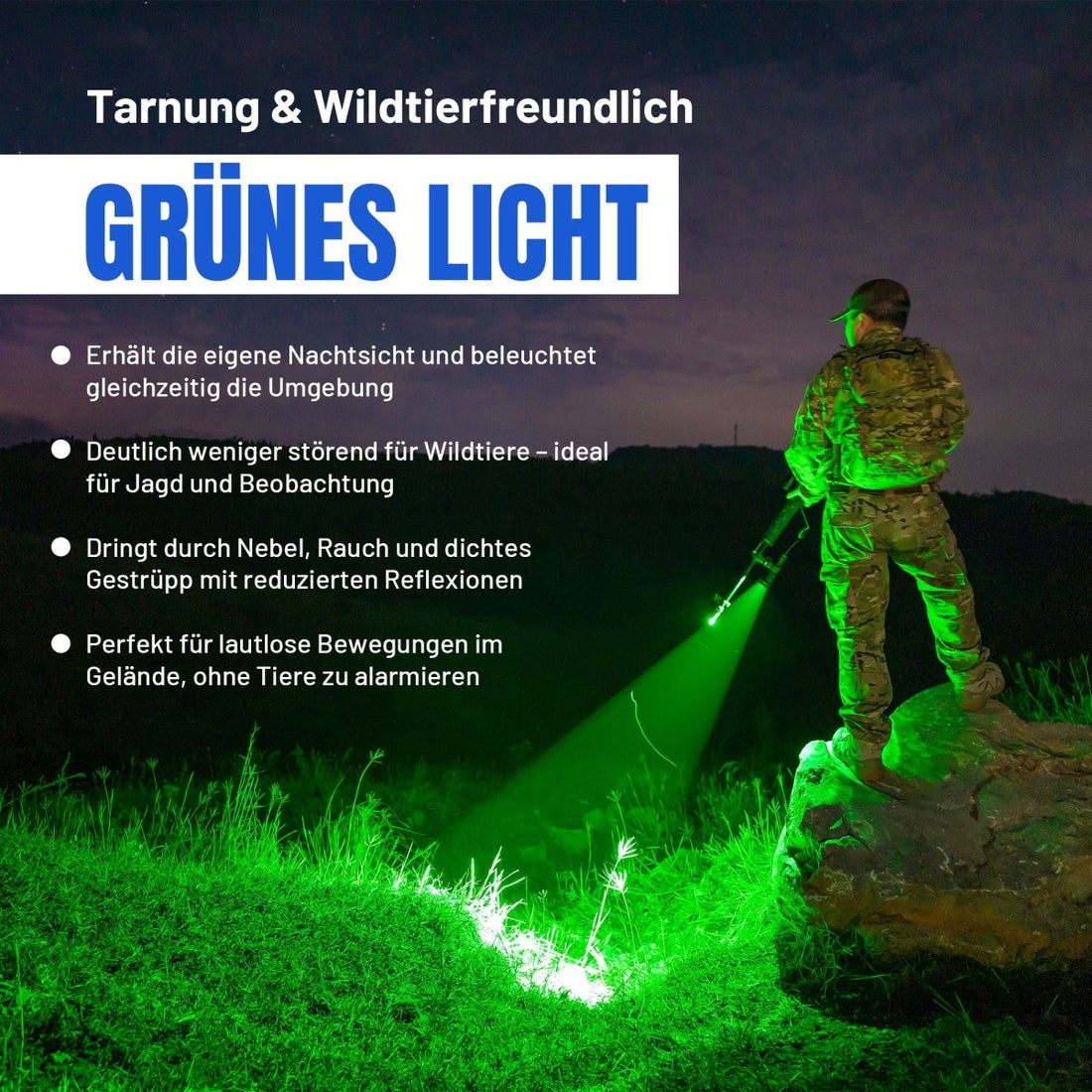 IR94 LED - Taschenlampe – 3 - in - 1 Licht (Weiß, Grün, IR940nm) mit Zoom & Dimmer - PureUltra