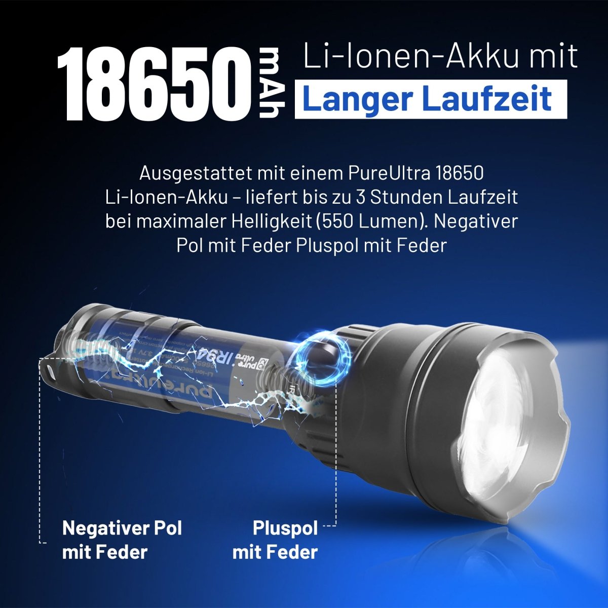 IR94 LED - Taschenlampe – 3 - in - 1 Licht (Weiß, Grün, IR940nm) mit Zoom & Dimmer - PureUltra