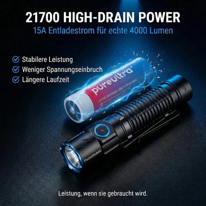 PcketBolt40 EDC LED Taschenlampe – 4.000 Lumen, 365m Reichweite, USB - C - PureUltra