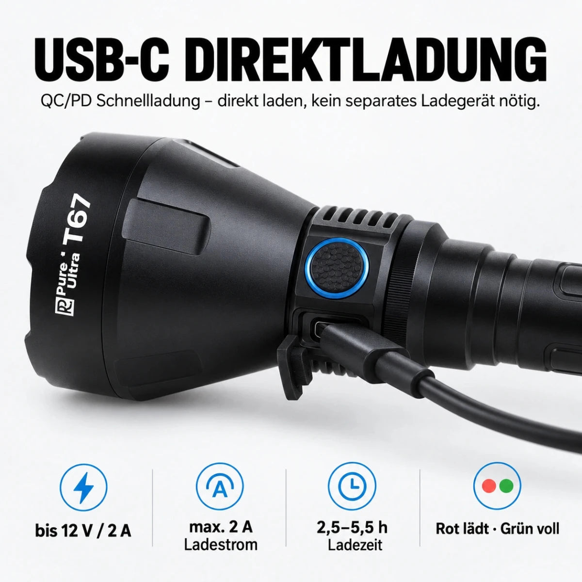 PureUltra T67 Profi-Taschenlampe | 6.700lm • 1.400m Reichweite • IP68 - PureUltra