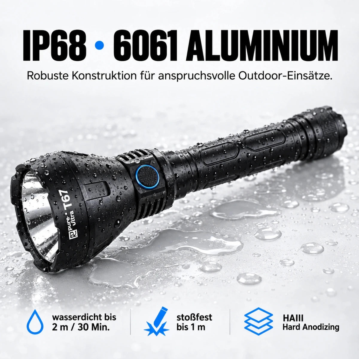 PureUltra T67 Profi-Taschenlampe | 6.700lm • 1.400m Reichweite • IP68 - PureUltra