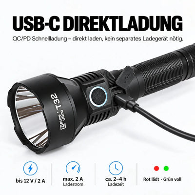 T32 Taschenlampe – 3.200 Lumen, 1.150 m Reichweite, USB-C - PureUltra