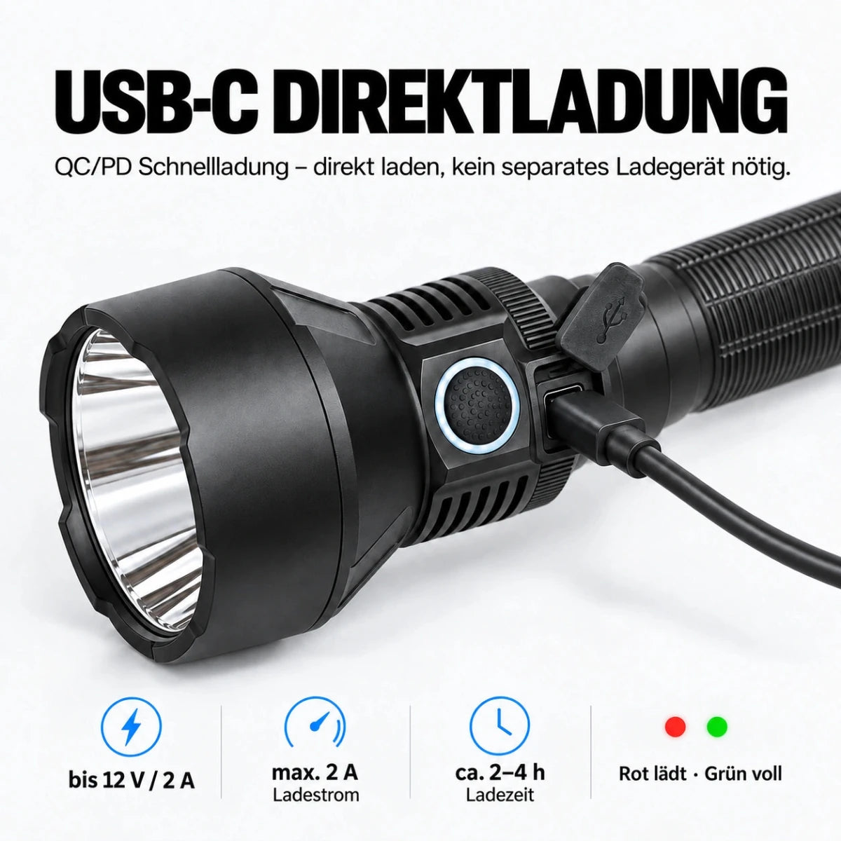 T32 Taschenlampe – 3.200 Lumen, 1.150 m Reichweite, USB-C - PureUltra