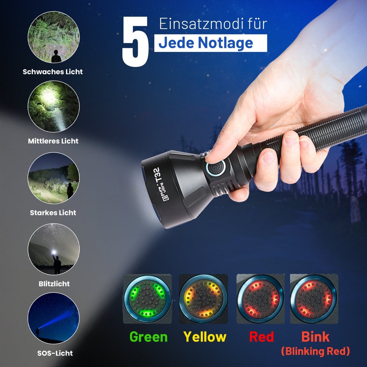 T32 Taschenlampe – 3.200 Lumen, 1.150 m Reichweite, USB - C - PureUltra