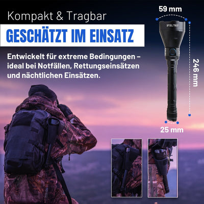 T67 LED Taschenlampe – Ultrahell, 6.700 Lumen, IP68, USB - C, 1.400 m Reichweite - PureUltra